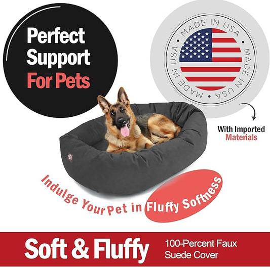 Majestic Pet 52 Inch Suede Calming Dog Bed Washable – Cozy Soft Round Dog Bed w/Spine Support for Dogs to Rest Head - Fluffy Donut Dog Bed 52x35x11 (Inch) - Round Pet Bed X- Large – Gray (2025)