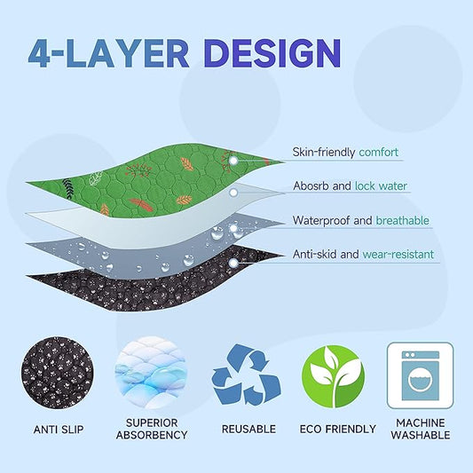 Sunheir Washable Pee Pads for Dogs 2-Pack Reusable Puppy Pads Pet Training Pads, Waterproof Dog Pee Pads for Crate, Whelping Pad, Non-Slip Protects Against Urine Leakage (Leaves - Green, 31x36)