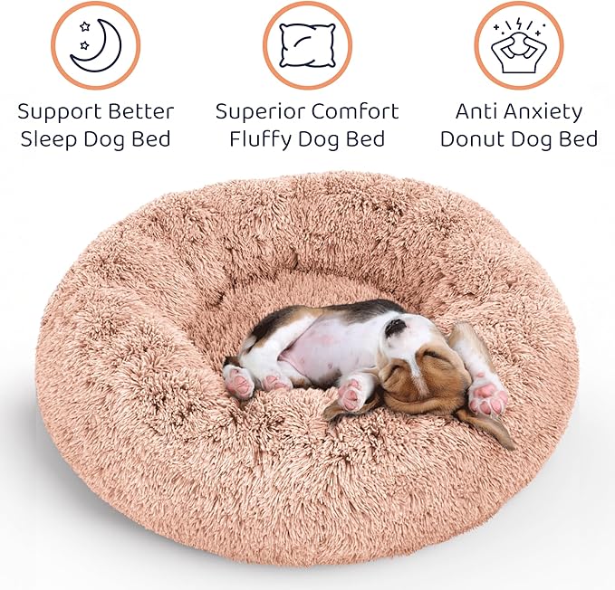 Donut Dog Bed - Premium Comfort for Anxiety Relief - Fluffy & Calming Design with Ultra-Plush Support | Cozy Round Dog Bed with Super Soft Circle Style (Size S Pink)