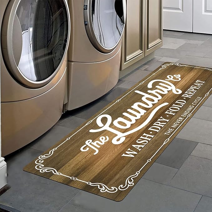 Pauwer Laundry Room Rug Runner 20"x48" Waterproof Rubber Laundry Mat Non Slip Kitchen Mats for Floor Washable Floor Mat Runner Rug for Farmhouse Mudroom Washroom Bathroom Decor