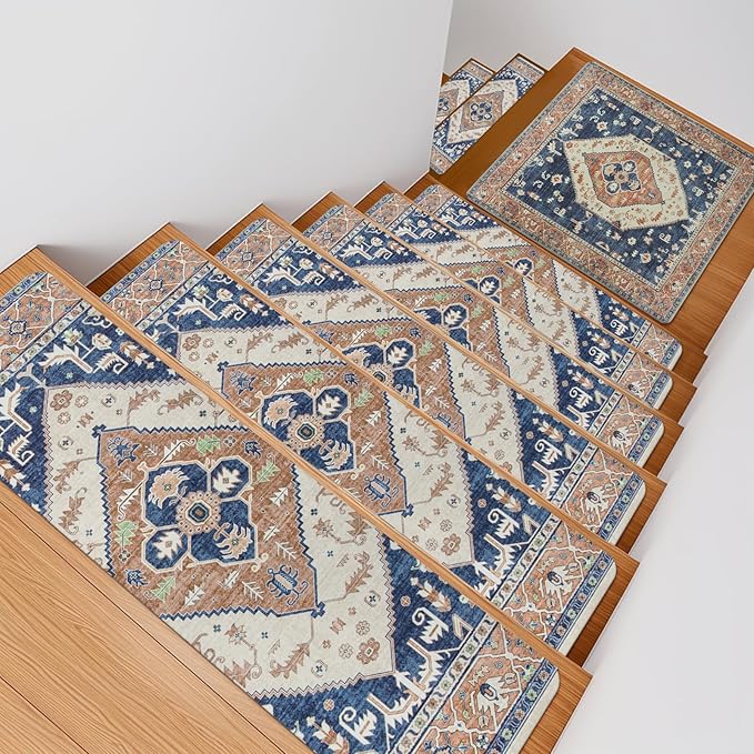 OJIA Stair Treads Non-Slip Square Capet Stair Treads Rubber Backing Stair Runner Anti-Slip Stair Landing Mat 31x31 Inch