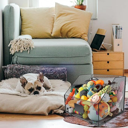 Geyecete dog toy bin large Iron art dog toy basket dog toy box dog toy storage folding largedog toy Organizer with Handle box Can be Personalized