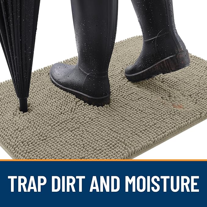 OLANLY Dog Door Mat for Muddy Paws 40x32, Absorbs Moisture and Dirt, Absorbent Non-Slip Washable Doormat, Quick Dry Chenille Mud Mat, Entry Indoor Entryway Carpet for Inside Floor, Warm Taupe