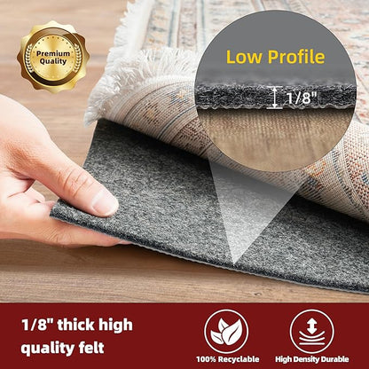 BAGAIL Felt and Natural Rubber Backing Rug Pads 1/8” Thick, 8 x 11 Ft Non Slip Rug Gripper Keep Rugs in Place, Under Area Rug Protective Cushioned Pads, Carpet Runners, Hardwood Floors Protection