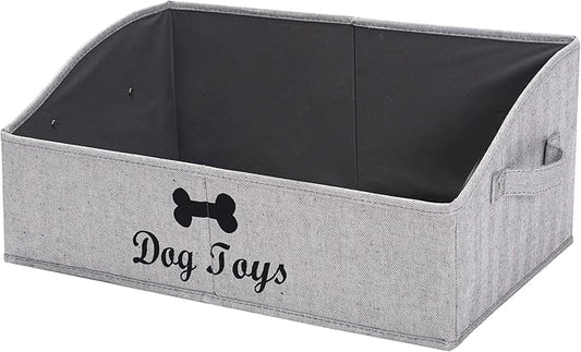 Geyecete dog toy basket Large dog toy bin dog toy box storage box - Foldable Fabric Trapezoid Organizer Boxes with Handle, Collapsible Basket for Dog Toys (Striped Gray-DOG)