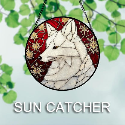 Stained Glass Window Hanging 4 Pcs Set Red Golden Snowflakes 9.8" - Christmas Elk Rabbit Suncatcher Door Garden Sun Catcher Decor Birthday for Mom Woman Nana Men