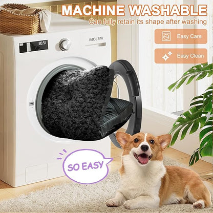 POCBLUE Dog Bed Medium Sized Dog, Washable Plush Pet Bed for Crate, Anti-Slip Pet Mat for Cages, Comfy Crate Pad for Outdoor/Indoor/Car Use, Soft Kennel Pad for Dogs Up to 40 lbs, 29"x19", Black
