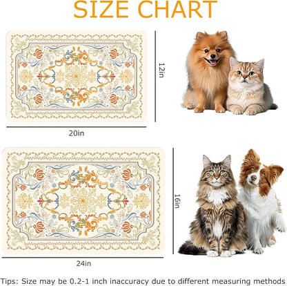 Dog Food Mat Absorbent,Pet Mat for Floors Waterproof Quick Dry Dog Bowl Mat for Food and Water No Stains Non Slip Cat Feeding Mat Pet Supplies 12"×20" Beige Persian Style