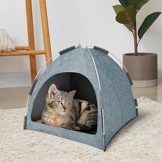 Cat Tent, Cat Houses for Indoor Cats, Quick Assembly and Disassembly, Portable Pet Tent, for Cats, Small Dogs and Other Small Animals (Blue Grey)