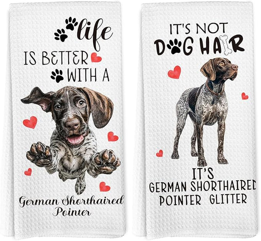 Funny German Shorthaired Pointer Kitchen Towels Set of 2, Dog Hand Towels for Bathroom Kitchen Decor, German Shorthaired Pointer Gifts, Gift forDog Moms Lovers Dishcloths Dish Towel 16X24 Inches