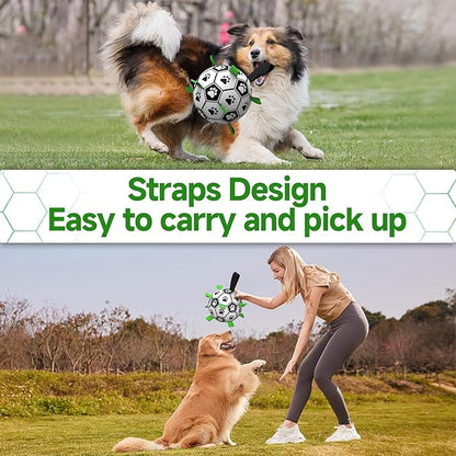 Dog Toys, World Cup Soccer Ball with Straps, Interactive Lightweight Dog Toys for Outdoor Play, Tug of War, Puppy Birthday Gifts, Water Toy - Ideal Pet Gift for Large Dogs (8 Inch)