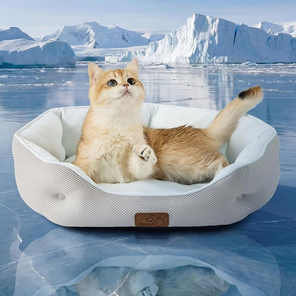 Bedsure Cooling Dog Beds for Small Dogs - Round Cat Beds for Indoor Cats, Washable Pet Bed for Puppy and Kitten with Slip-Resistant Bottom, 20 Inches, Blue