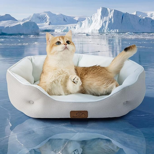 Bedsure Cooling Dog Beds for Small Dogs - Round Cat Beds for Indoor Cats, Washable Pet Bed for Puppy and Kitten with Slip-Resistant Bottom, 20 Inches, Blue