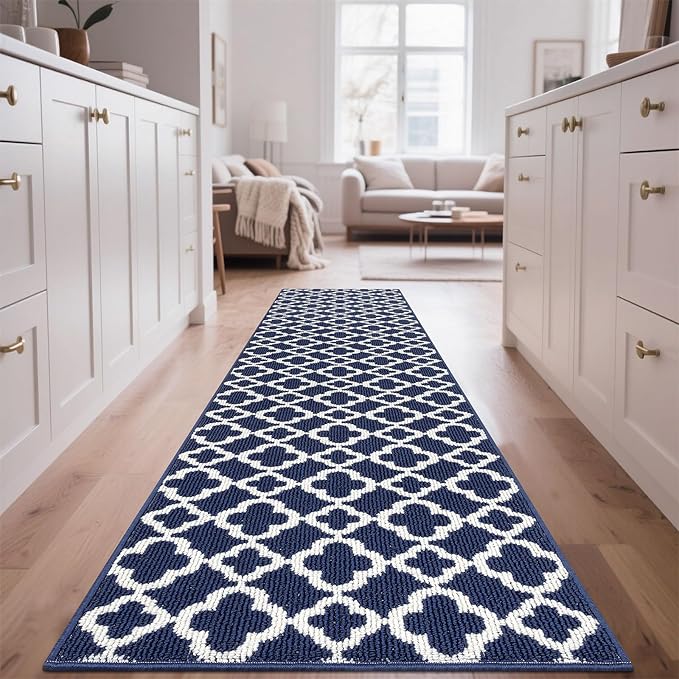 U'Artlines Long Runner Rug for Hallway 2×8feet Non Slip Kitchen Floor Carpet Runners Blue Geometric Pattern Machine Washable Area Rug for Entryway Bathroom