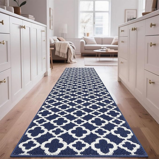 U'Artlines Long Runner Rug for Hallway 2×8feet Non Slip Kitchen Floor Carpet Runners Blue Geometric Pattern Machine Washable Area Rug for Entryway Bathroom