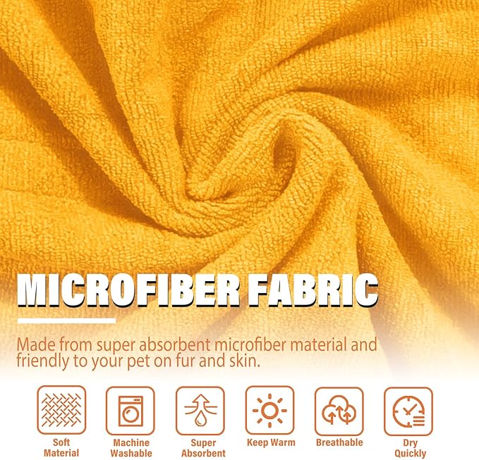 Dog Robe - Fast Drying Towel - Microfiber Super Absorbent Pet Bathrobe, Adjustable Collar & Belly Strap (Yellow, Large)