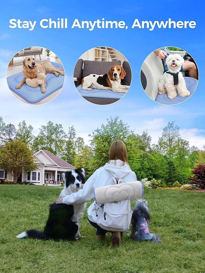 Rywell Dog Cooling Mat,30 * 20 Super Thick & Comfortable Cooling Mat for Dog with Arc-Chill 3.0 & PCM Tech(Q-Max>0.5), Endothermic Color Changing&Dual Sided for All-Year Use, Portable for Pet Bed