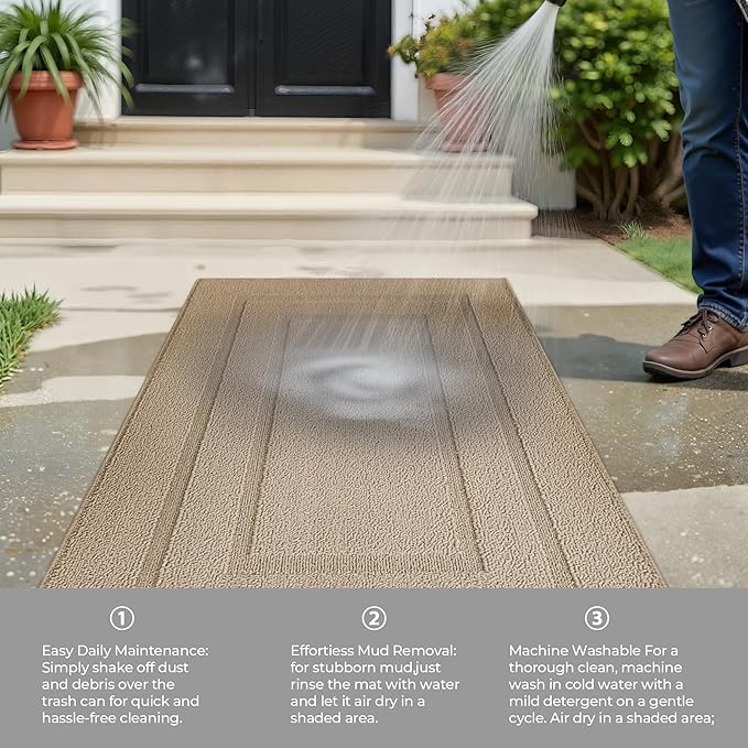GRANNY SAYS Kitchen Mats for Floor Resist Dirt Kitchen Rugs Non Slip Washable, Long Rug Runner for Sink Laundry Thick Durable Polypropylene Comfort Standing, 47" x 20", Khaki
