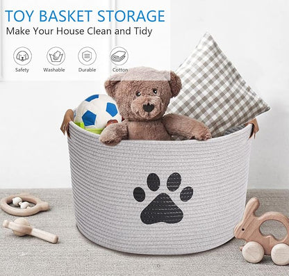 Morezi Dog toy bin pet cat toy box baskets in large suff storage - Perfect for collect toys, grooming stuff, closthing, diapers for Living Room, Playroom, Closet, Home - Gray