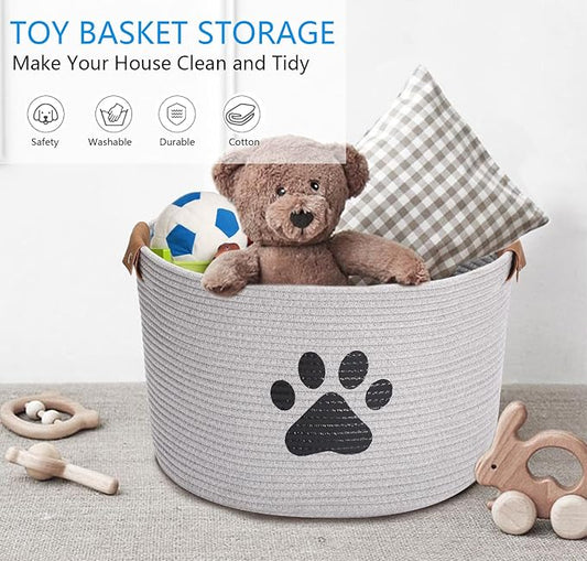 Morezi Dog toy bin pet cat toy box baskets in large suff storage - Perfect for collect toys, grooming stuff, closthing, diapers for Living Room, Playroom, Closet, Home - Gray