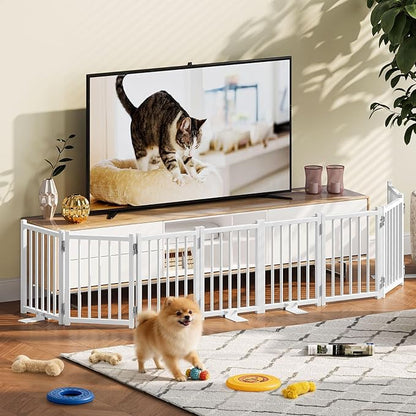 Snughome 2 Pack Short Dog Gate Indoor, 16" High Freestanding Small Dog Gates with Support Feet, Expand Up to 48’’ Wide Foldable Pet Gate for Doorway, 8 Panel Pet Door Pet Fence for Puppy, White