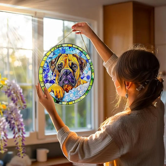 8″ Stained Glass Window Hanging Ornament, Bullmastiff Dog Stained Glass Suncatcher Ornament, Sun-Catcher Window Decor | Pet Lover Gifts, Gifts for Dog Lovers