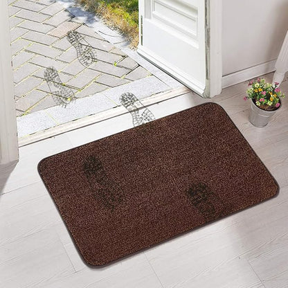 ITSOFT Dirt Trapper Indoor Door Mat & Entrance Rug For Wet Muddy Shoes and Pet Paws, Non-Slip Machine Washable, Shoe Scraper, Absorbent Welcome Dog Mat for Front Door, Entry Way (30x18, Brown & Camel)