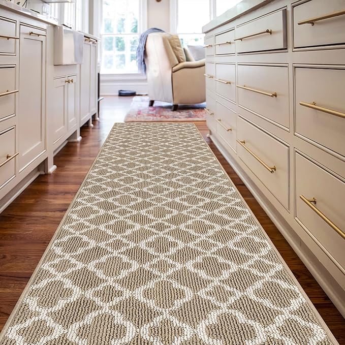 U'Artlines Long Runner Rug for Hallway 2×10feet Non Slip Kitchen Floor Carpet Runners Beige Geometric Pattern Machine Washable Area Rug for Entryway Bathroom