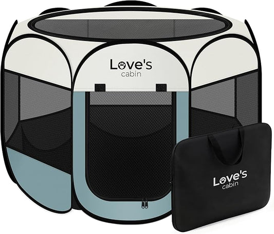 Love's cabin Pet Puppy Dog Playpen, Medium Dog Tent Crates Cage Indoor/Outdoor, Portable Playpen for Cat, Foldable Pop Up Dog Kennel Playpen with Carring Case, Removable Zipper Top, Moss Green
