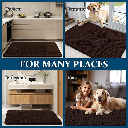OLANLY Dog Door Mat for Muddy Paws 30x17, Absorbs Moisture and Dirt, Absorbent Non-Slip Washable Doormat, Quick Dry Chenille Mud Mat for Dogs, Entry Indoor Entryway Carpet for Inside Floor, Brown