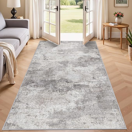 4x8 Rug Modern Abstract Wide Runners for Hallway，Living Room, Bedroom,Laundry Room - Washable Non-Slip Soft Thin Carpet - Easy-to-Clean Low Pile Floor Mat for Home Decor 4x8 Grey