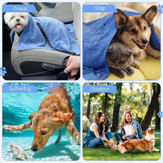 Irenare 12 Pcs Dog Towels Microfiber Pack Bulk, 20 x 40 inch Quick Drying Absorbent Pet Puppy Towels for Drying Small Puppy Dog Cat Pet Kitten Grooming Bathing Shower Travel Supplies (Blue)