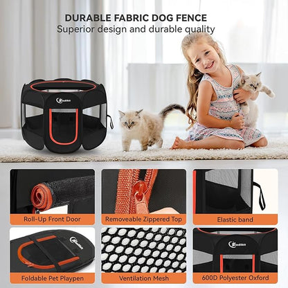 Black Dog Cat Playpen, Puppy Pet Playpen Indoor for Small Dog Crate Tent Cage Outdoor, Portable Pop Up Dogs Enclosure Kennel with Carrying Case for Dogs/Cats/Rabbits