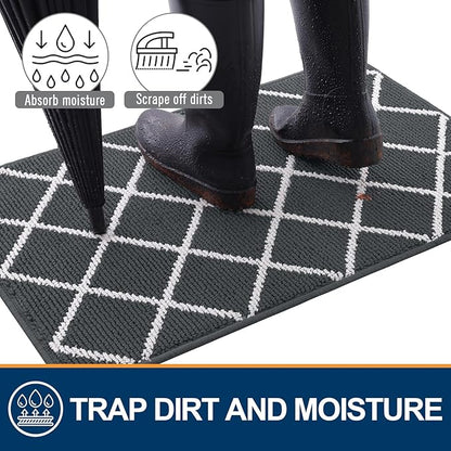 Finchitty Indoor Door Mat, Dirt Resistant and Absorbent, Low-Profile, Non-Slip, Washable Inside Floor Mats for Front Door, Back, and Entrance, 59" x 35", Charcoal