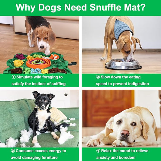 Vextronic Snuffle Mat for Dogs Large Breed Small Medium, 25''x25'' Dog Sniffing Mat, Interactive Puzzle Foraging Mat for Dogs, Dog Slow Feeder Mat, Encourages Natural Foraging Skills for Cats Rabbits