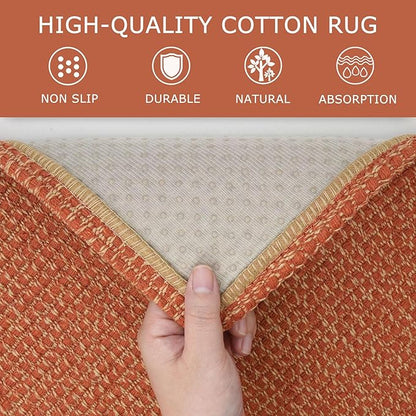 KOZYFLY Runners for Hallways 2x6 ft Washable Kitchen Runner Non Slip Rubber Backed Hall Runners Cotton Entryway Runner Rugs Floor Carpet for Indoor Backdoor Bedroom Kitchen, Orange/Tan