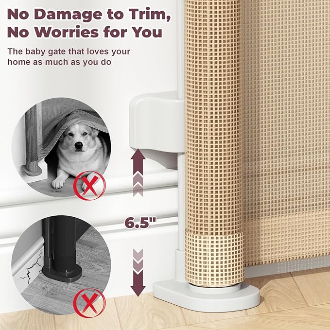 2Pack Retractable Baby Gates for Stairs, 58" Extra Wide Mesh Dog Gate for Doorways, Home Saftey Gate for Child Toddler Pet, Indoor and Outdoor Use, Easy Install, 34" Height, Beige