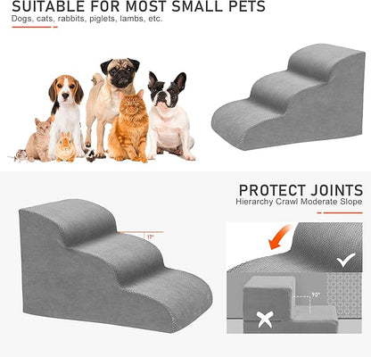 Dog Stairs for Small Dogs, 3 Tiers High Density Foam Dog Ramp, Extra Wide Non-Slip Pet Steps for High Beds Or Couch, Soft Foam Doggie Ladder for Dogs Injured, Older Pets, Small Cats