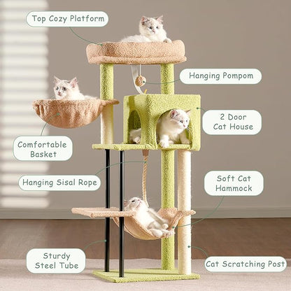 Gitelsnour Cat Tree, Cat Tower for Indoor Cats, 43.3 inch Cactus Cat Tree Tower with Sturdy Steel Tube, Hammock, Cat Condo for Small Cats and Kittens, Scratching Post, GCT004SGY