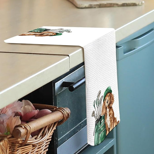 Golf Dog Kitchen Towels - Cocker Spaniel Dish Towels, Sports Gifts, Pet Golf Club Decorative Absorbent Dishcloths Hand Towels for Kitchen Gym Spa Decor 16x24 Inches
