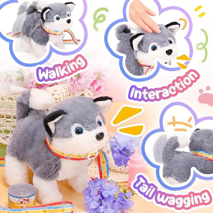 Tagitary Plush Toy Electronic Dog Toys for Kids,Interactive Pet Puppy Walking,Barking and Tail Wagging,Fake Dog Toy with Leash,Easter Christmas Birthday Gift for Toddlers Kids