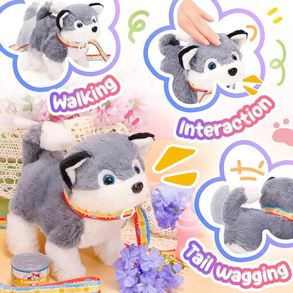 Tagitary Plush Toy Electronic Dog Toys for Kids,Interactive Pet Puppy Walking,Barking and Tail Wagging,Fake Dog Toy with Leash,Easter Christmas Birthday Gift for Toddlers Kids