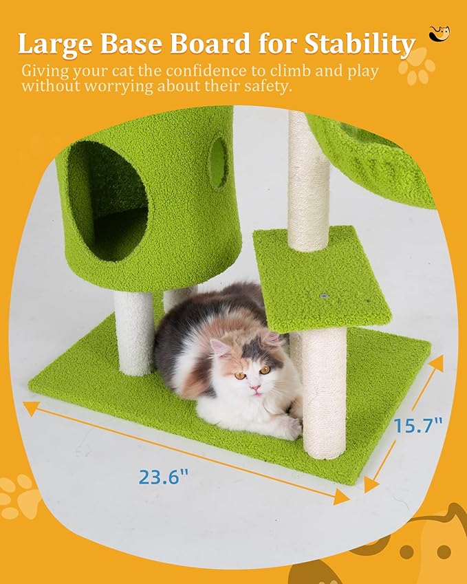 Aechonow 41.2'' Flower Cat Tree with 3 Scratching Posts, Small Cat Tower Cute for Indoor Girl Cat, Cozy Condo Cave Hammock Perch Bed for Kitten Pet, Green