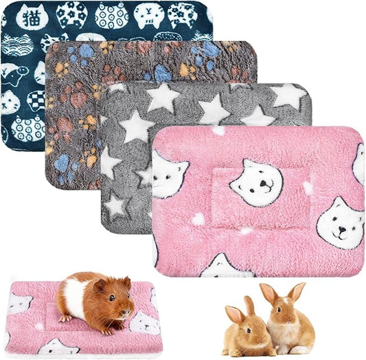 4 Pcs Guinea Pig Bed, Washable Rabbit Bunny Bed Mat Warm Small Animal Bed Pad Guinea Pig Pillow Pet Bed Mat for Chinchilla Hedgehog Ferret