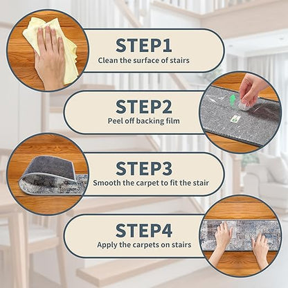 Non-Slip Carpet Stair Treads 7PCS, 8"x30" Peel and Stick Stair Runner for Wooden Steps Indoor, Washable Reusable Adhesive Backing, Pet-Friendly Safety Mats for Kids, Elders, Dogs