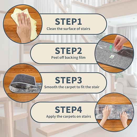 Non-Slip Carpet Stair Treads 1PCS, 30"x30" Peel and Stick Stair Runner for Wooden Steps Indoor, Washable Reusable Adhesive Backing, Pet-Friendly Safety Mats for Kids, Elders, Dogs