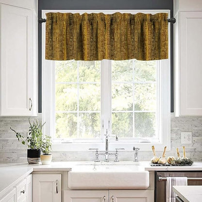 Vintage Egyptian Print Curtains Valance, Golden Egypt Hieroglyphics Old Logographic Details Alphabetic Element Window Valance Curtain for Farmhouse Bedroom Living Room Kitchen 54x18inch
