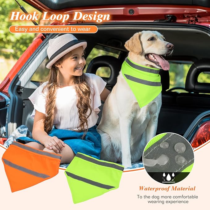 Saintrygo 2 Pieces Dog Bandanas Reflective Dog Scarf Yellow Orange High Visibility Safety Camping Puppy Bandanas Triangle Bibs for Medium Large Pets Cats Puppy(13-18.5 Inches,Halter Neck)