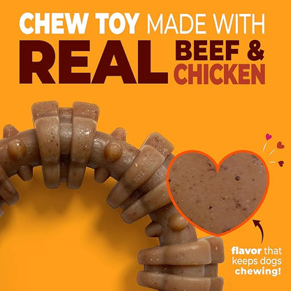 Nylabone Textured Ring Strong Chew Toy for Dogs Made with Real Beef & Chicken, Durable Dog Chew Bones for Aggressive Chewers, Keeps Dogs Busy, X-Large Dog Toys - 50+ lbs, 1 Count