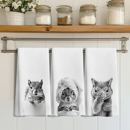 Funny Squirrel Hand Towels for Bathroom Kitchen Decor Set of 3, Squirrel Lover Lover Gifts, Funny Kids Bathroom Hand Towels,16x24 Inches